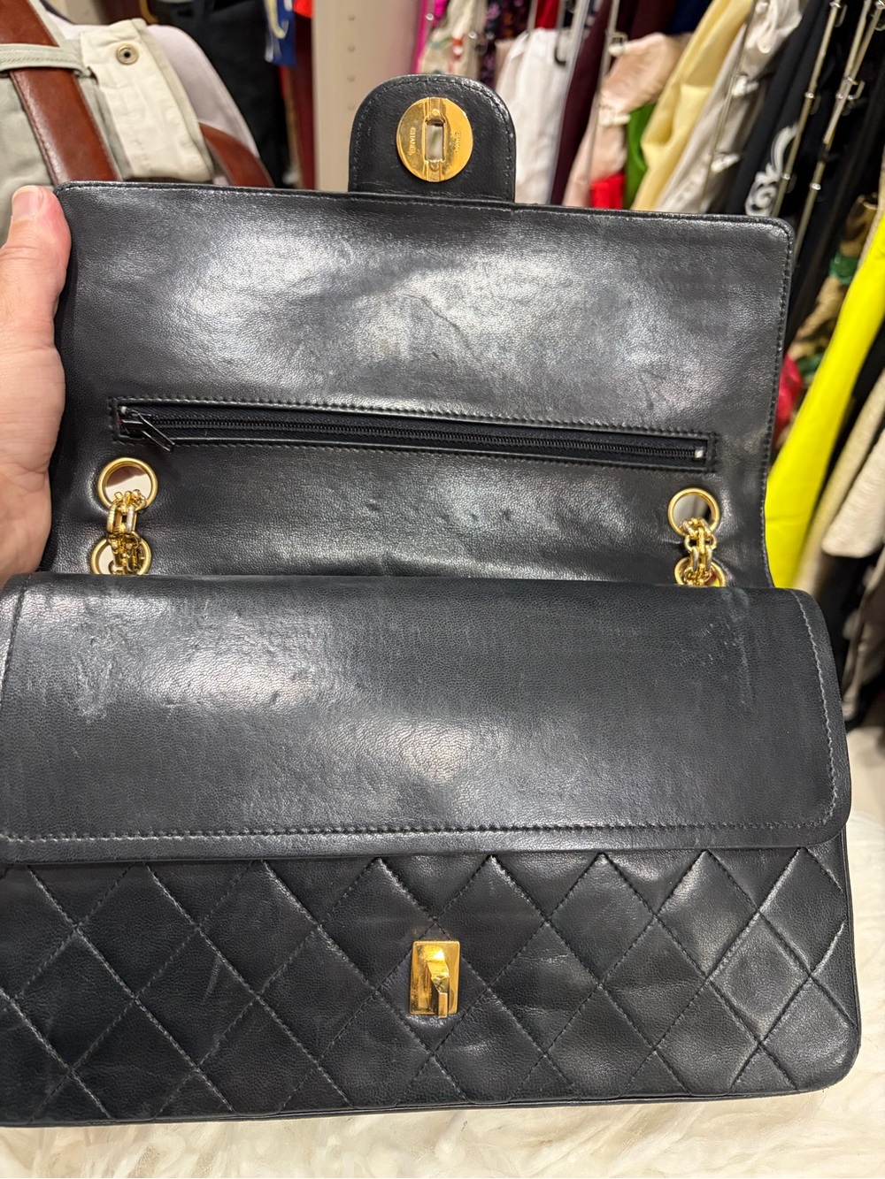 CHANEL Black Quilted Double Flap Shoulder Bag with Gold Hardware - Picture 7 of 12